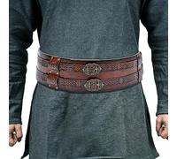 ITODA Medieval Viking Wide Belt PU Leather Knight Belt Vintage Double Strap Waistband Retro Celtic Knot Adjustable Embossed Armor Belt for LARP Halloween Carnival Cosplay Costume