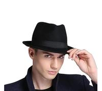 ITODA Men Fedora Trilby Hat Classic Fedora Panama Hats Elegant Short Brim Jazz Cap Vintage Roll-up Gentleman Bowler Hat Gangster Party Headwear for Men Women Black