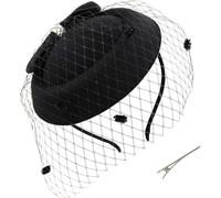 ITODA Mesh Pillbox Hat Elegant Bridal Veil Headwear Vintage Clip Fascinators Headpiece Wedding Tea Party Hats with Bowknot and Pearl for Wedding Cocktail Prom Church Banquet Black