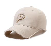 ITODA Retro Washed Cotton Distressed Baseball Cap Adjustable Polo Trucker Hat Unisex Embroidered Letter Patch Casual Hats Low Profile Strapback Dad Cap for Men Women Outdoor Sport Beige