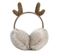 ITODA Soft Faux Fur Earmuffs Cartoon Reindeer Ear Muffs Adjustable Winter Warm Ear Warmers Windproof Full Surround Earlap Thicken Plush Ear Protector for Women Girls
