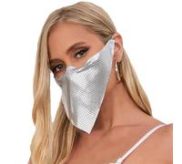 ITODA Sparkly Rhinestone Face Mask Shiny Bling Mesh Mask Halloween Half Face Masks Venetian Mardi Gras Dress Masks Triangle Face Cover for Dance Party Stage Punk Cosplay
