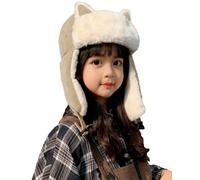 ITODA Unisex Kids Teens Trapper Hat Warm Winter Earflap Hats Faux Fur Russian Trooper Hats Boys Girls Corduroy Windproof Snow Ski Snowboarding Cycling Hat with Ear Flap for Children Age 6-12 Khaki