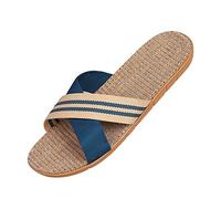 ITODA Unisex Non-Slip Linen Flip Flops Summer Couples Mule Sandals Home Open Toe Slippers Moisture Wicking Flax Sole Indoor Flats Shoes Slippers Breathable Floor Drag