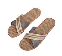 ITODA Unisex Non-Slip Linen Flip Flops Summer Couples Mule Sandals Home Open Toe Slippers Moisture Wicking Flax Sole Indoor Flats Shoes Slippers Breathable Floor Drag