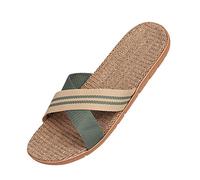 ITODA Unisex Non-Slip Linen Flip Flops Summer Couples Mule Sandals Home Open Toe Slippers Moisture Wicking Flax Sole Indoor Flats Shoes Slippers Breathable Floor Drag