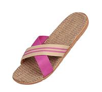 ITODA Unisex Non-Slip Linen Flip Flops Summer Couples Mule Sandals Home Open Toe Slippers Moisture Wicking Flax Sole Indoor Flats Shoes Slippers Breathable Floor Drag