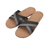 ITODA Unisex Non-Slip Linen Flip Flops Summer Couples Mule Sandals Home Open Toe Slippers Moisture Wicking Flax Sole Indoor Flats Shoes Slippers Breathable Floor Drag