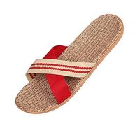 ITODA Unisex Non-Slip Linen Flip Flops Summer Couples Mule Sandals Home Open Toe Slippers Moisture Wicking Flax Sole Indoor Flats Shoes Slippers Breathable Floor Drag