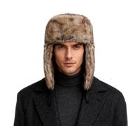 ITODA Winter Faux Fur Trapper Hats Windproof Ushanka Russian Hat Thermal Hunting Hat with Ear Flaps Warm Hooded Trapper Hats Furry Ski Aviator Cap for Running Cycling Camping Brown