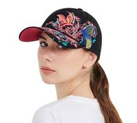 ITODA Women Baseball Cap Butterfly Embroidered Sun Hat Adjustable Hip-hop Baseball Hat Travel Sports Outdoor Peaked Cap UV Protection Summer Hat Black