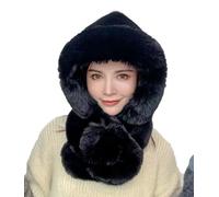 ITODA Women Beanie Earflap Hat Winter Hat Scarf Set Fluffy Faux Fur Hood Hats Neck Warmer Thermal Fleece Cap Neck Warmer Cold Weather Hooded Hats for Women Girls