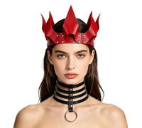 ITODA Women Gothic Leather Studded Crown PU Leather Crown Headband with Choker Punk Queen Princess Cosplay Headpiece Fancy Dress Costume Headwear for Halloween Carnival