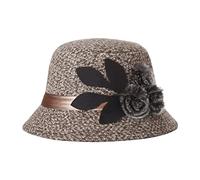 ITODA Women Vintage Beret Hat 1920s Elegant Winter Trilby Cap Cloche Bell Round Church Beanie for Ladies Girls Khaki