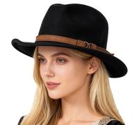 ITODA Women Wool Felt Fedora Hat Classic Vintage Bowler Hat Winter Trilby Fedora Trilby Hat Elegant Panama Hat Short Brim Jazz Cap Gangster Hat Black