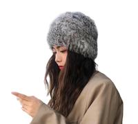 ITODA Women's Faux Fur Beanie Hat Knitted Beanie Russian Cossack Hat Winter Warm Crochet Knitted Hat Ladies Soft Fashion Hat for Ladies Girls Grey