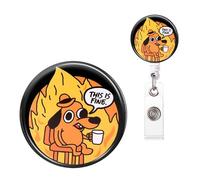ITOKEY Badge Reel, Funny Badge Holder, Cute Badge Clip for Nurse, This is Fine Dog Retractable ID Badge Clips, Office Name Badge Accessories, Nursing Student Gifts
