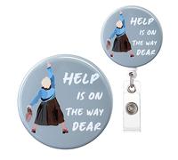 ITOKEY Badge Reel, Retractable Badge Holder, ID Badge Clip for Nurses, Funny Nursing Badge Reels, Help is On The Way Dear Badge Reel, Heavy Duty Name Badge Reel Badge Clips (Mrs. Doubtfire)