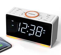 iTOMA Alarm Clock Radio, 1.4" White LED Display Clock with Bluetooth, FM Radio, Dual Alarm, Sleep Timer, Snooze, Dimmer Control, USB Charging Output and Night Light CKS718