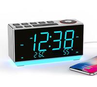 iTOMA Dual Alarm Clock with FM Radio, USB Charging, 1.8'' LED Display, Night Light, Snooze, Dimmer Control, Bluetooth Speaker, Temperature & Humidity Display CKS508