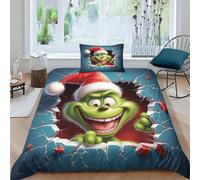 ITOMEN Christmas Grinch 3D Print Christmas Quilt Cover for Boys Girls Comforter Covers Duvet Cover Bedding Set with Zipper Closure Soft Microfiber with Pillow Cases 2 Pieces Single(135x200cm)