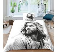 ItoMen Jesus Christ 3D Print Duvet Cover Set God Quilt Cover Comforter Cover Bedding Set Soft Microfiber with Pillowcases with Zipper Closure for Kids Teens Adults 2 Pcs Single（135x200cm）