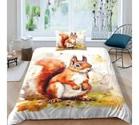 ItoMen Red Squirrel Duvet Cover Set Boys Girls Kids Adults Bedding Set Animals Comforter Cover Microfiber 3D Print Quilt Cover with Pillowcases with Zipper Closure 2 Pcs Single（135x200cm）
