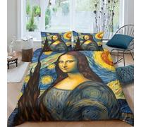 ITOMEN Starry Night Comforter Covers for Boys Girls Quilt Cover 3D Print Mona Lisa Duvet Cover with Zipper Closure Bedding Set with Pillow Cases Soft Microfiber 3 Pieces King(220x240cm)