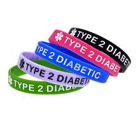 Itonash 5 Pcs TYPE 2 DIABETIC Silicone Wristband Soft Bracelets, DIABETES Medical Alert ID Wristband Emergency Bracelets for Daily Reminder (1 each of 5 colors)