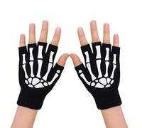 Itonash Halloween Skeleton Gloves Skull Bone Half Finger Gloves Glow in The Dark Christmas Costume Accessories For Men Women Fancy Dress Cosplay (black)