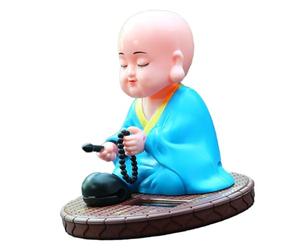 Itonash Nodding Toy, Little Monk Solar Auto Nodding Knocking Buddha Statue Toy for Decoration Chinese Little Office Solar Toys Buddha Small Bobblehead (Blue)