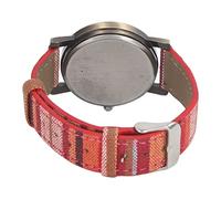 Itonash Pattern Watch Multicolour Bohemian Style Brass PU Leather Button Battery Women Watch for Birthday Party Gifting (Red)