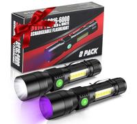 iToncs USB Rechargeable Torches, 3 in 1 Torches LED Super Bright [whitelight redlight & UV] Powerful Tactical UV Torch Rechargeable Black Light with 7 Modes, Zoomable for Camping [2 Pack]