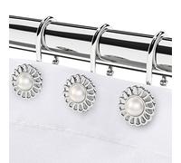iToplin Silver Shower Curtain Hooks Rings, Decorative Shower Curtain Hangers, Heavy Duty Metal Shower Rings, Sunflower Shower Hooks for Shower Curtain Rod and Liner, Bathroom Curtain Hooks, Chrome,