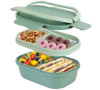 Itopor 5-Compartment Lunch Box with Hidden Handles, Leakproof Bento Box for Teens, Big Kids & Portion-Control Adults, Includes Snack Tray & Utensils, Microwave & Dishwasher Safe (5 Cup, Green)
