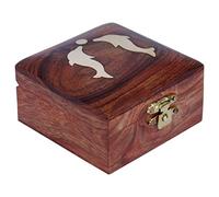 ITOS365 Handmade Wooden Small Jewelry Box Ring Storage Case for Women Dolphin Charm Décor Gifts