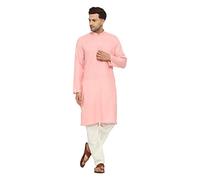 ITOS365 Men Cotton Blend Kurta Pyjama Set Party Fashion Regular Ethinic Wear Indian Dress Gift for Men, Light Pink, XL/XXL