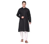 ITOS365 Men Cotton Blend Kurta Pyjama Set Party Fashion Regular Ethinic Wear Indian Dress Gift for Men, Black, L-X-L
