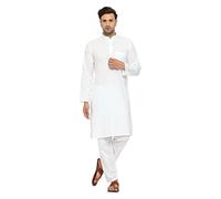 ITOS365 Men Cotton Blend Kurta Pyjama Set Party Fashion Regular Ethinic Wear Indian Dress Gift for Men, White, XS