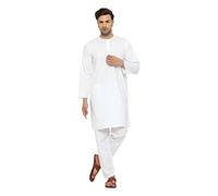 ITOS365 Men Cotton Kurta Pyjama Pajama Set Casual Regular Ethinic Wear Indian Yoga Dress White, White, XL/XXL