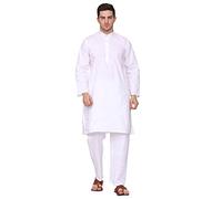 ITOS365 Men Cotton Kurta Pyjama Set Casual Regular Ethinic Wear Indian Dress White, White, Small
