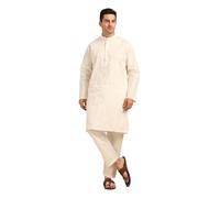 ITOS365 Men's Kurta Pajama Set - Cotton Blend, Ethnic Wear for Festivals, Weddings, and Celebrations - Cream Color, Cream, XL