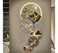 ITOSUI 3D, Aesthetic Wall Clock - LED Landscape Art Wall Decor (Plug-in Model) - Illuminated Hanging Clock - Modern Nine Fish Art Decor for Entryways and Living Rooms(Brown1,37 * 80cm/14.6 * 31.5)