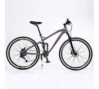 ITOSUI Adult Mountain Bike, 27.5 inch Wheels, Mountain Trail Bike High Carbon Steel Bicycles, 9/10/11/12-Speed Bicycle Full Suspension MTB Gears Dual Disc Brakes Mountain Bicycle, Grey Red