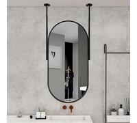 ITOSUI Black Oval Boom Arm Mirror with Double Ceiling Rods, Floating Vanity Mirror for Makeup and Shaving, Bathroom Hanging Decor Mirror