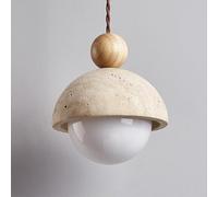 ITOSUI E27 Natural Stone Spherical Pendant Light, Retro Rustic Small Pendant Lamp, Wabi-sabi Style Pendant Lighting for Kitchen Island Dining Room - Solid Wood Suspension Lamps (Color : B) (B)