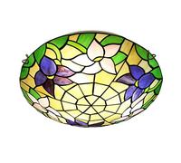 ITOSUI Tiffany Ceiling Light Fixture Hand-Made Stained Glass Floral Lampshade Vintage Victoria Flush Mount Ceiling Lamp Decorative Chandelier For Bedroom, Living Room, Hallway, Foyer,Blue,16inch