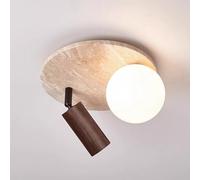 ITOSUI Travertine Ceiling Light, Flush Mount Ceiling Lamp, Wood Spotlight Fixture, Glass Globe Lighting, ch Natural Stone, Solid Wood, Nordic Style for Hallway, Aisle, Entrance(Walnut Wood Color)