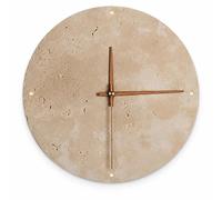 ITOSUI Travertine Wall Sconce with Clock, Yellow Natural Stone Round LED Lamp Hardwired Modern Nordic Light Fixture for Bedroom Living Room Hallway Hotel(30CM)