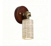 ITOSUI Wall Sconce Wall Lamp Spotlight, Travertine Stone Rotatable Light, LED Bedside Adjustable Sconce, Walnut Wood Brass 10in, Mid-Century Aesthetic Decor for Bedroom Living Room Hallway